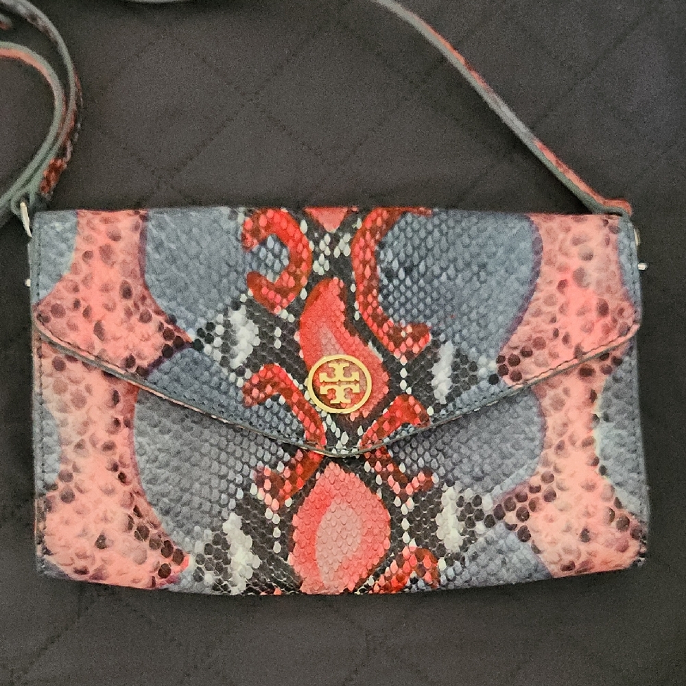 Tory Burch Red and Gray Snake Print Crossbody Bag